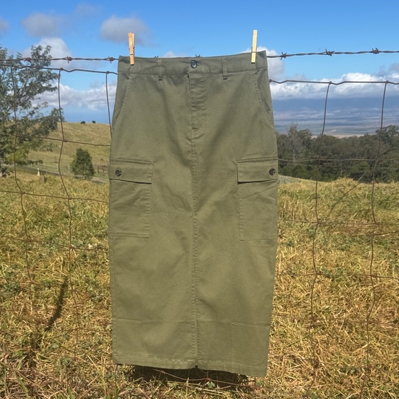 Jason Wu Army GREEN MIDI CARGO SKIRT Stretchy Y2K 90s medium - Picture 2 of 7